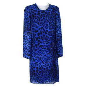 DV DOLCE VITA Size S Blue Leopard Print Long Sleeve Tulip Hem Chiffon Mini Dress